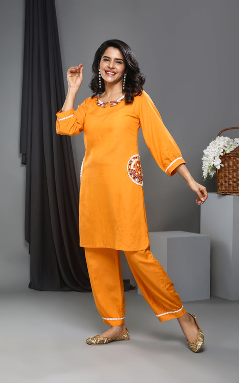 Yellow Pocket Coord Set Women Dress , Full View